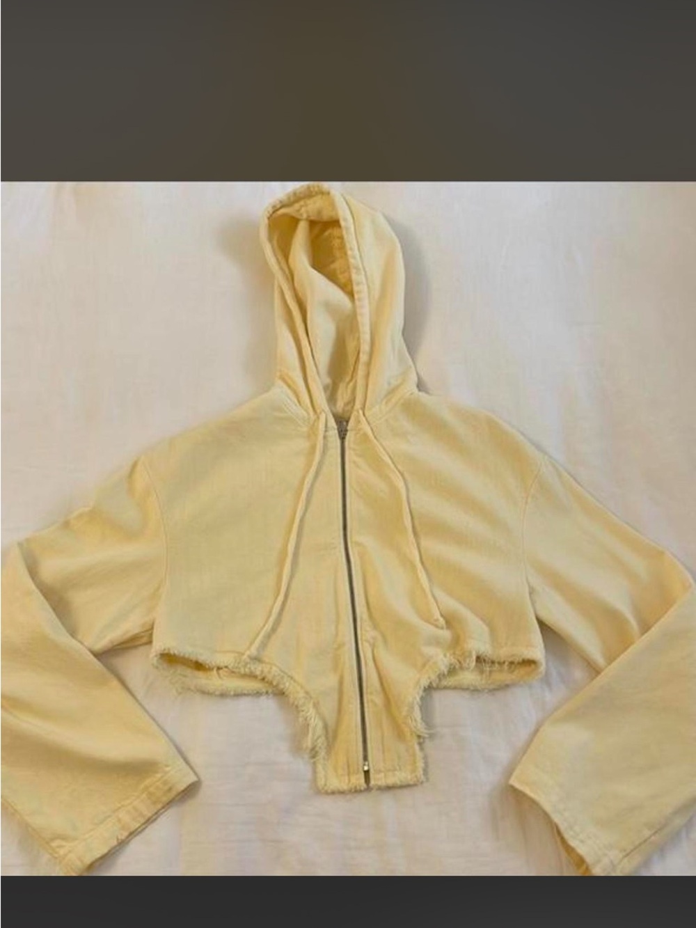 Zara Pale Yellow Cropped Hooded Zip Varsity Jacket